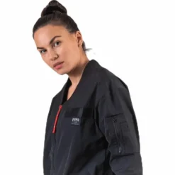 Adriana Lima Long Bomber Jacket Black
