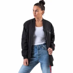 Adriana Lima Long Bomber Jacket Black