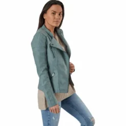 Ava Faux Leather Biker Otw Green