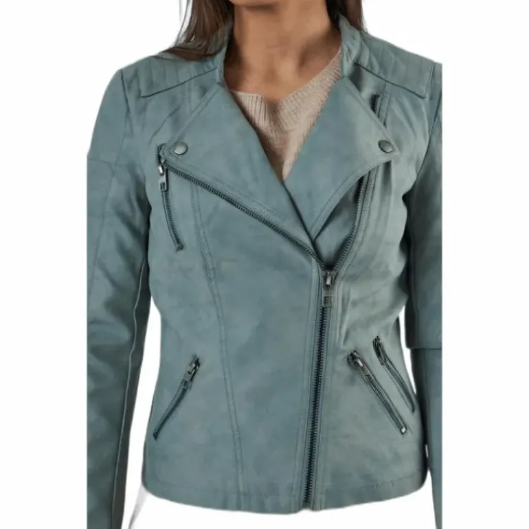 Ava Faux Leather Biker Otw Green