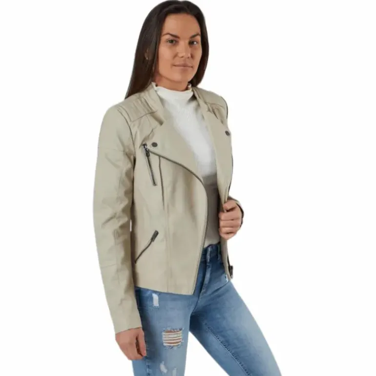 Ava Faux Leather Biker Otw Beige