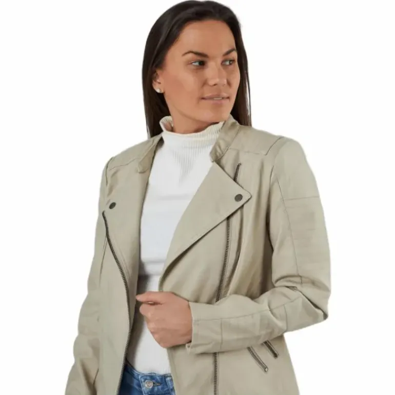 Ava Faux Leather Biker Otw Beige