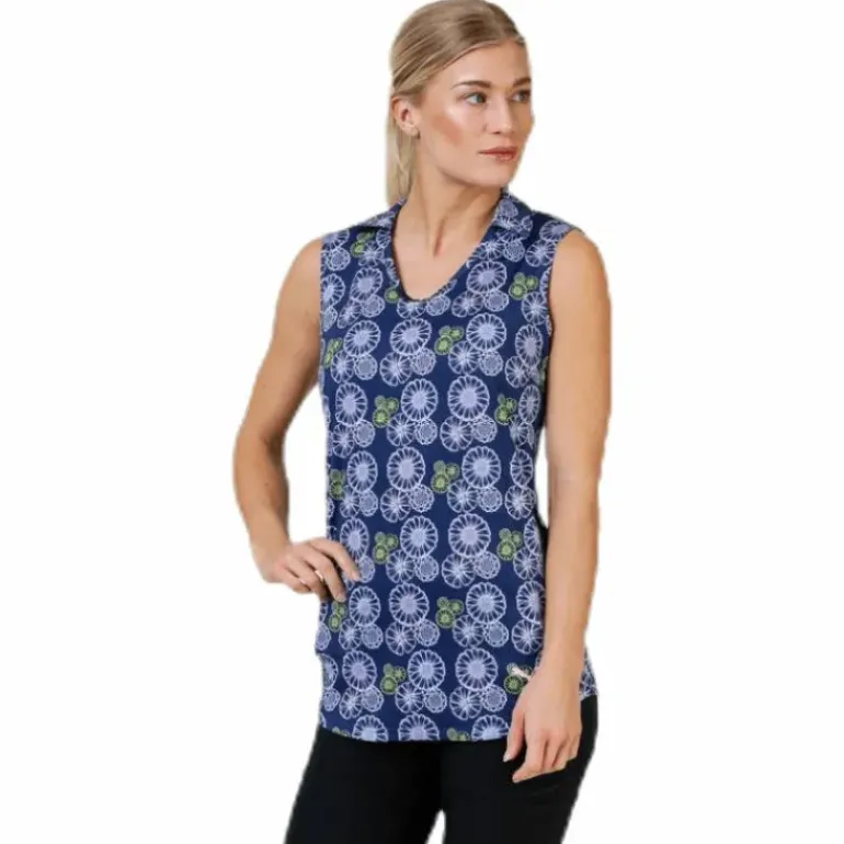 Blossom Sleeveless Polo Blue/Patterned
