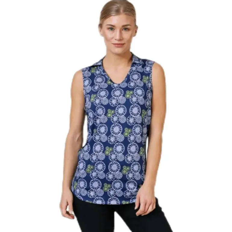 Blossom Sleeveless Polo Blue/Patterned