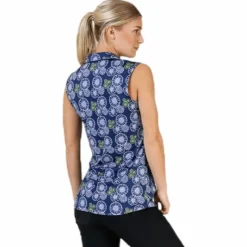 Blossom Sleeveless Polo Blue/Patterned