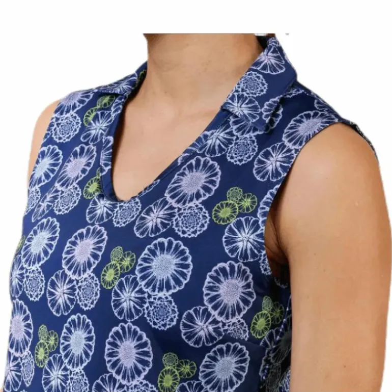 Blossom Sleeveless Polo Blue/Patterned
