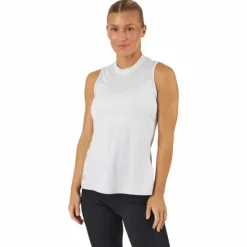 Essentials Heathered Mock-Neck Sleeveless Golf Polo Shirt White