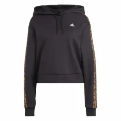 Essentials 3-Stripes Animal Print Relaxed Hoodie Black / Magic Beige