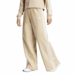 Essentials 3-Stripes Fleece Wide Joggers Beige
