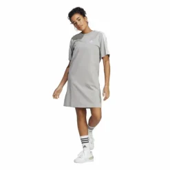 Essentials 3-Stripes Single Jersey Boyfriend Tee Dress Medium Grey Heather / White