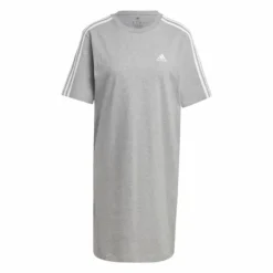Essentials 3-Stripes Single Jersey Boyfriend Tee Dress Medium Grey Heather / White