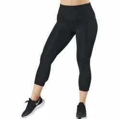 Fast Women's Mid-Rise Crop Running Leggings BLACK/REFLECTIVE SILV