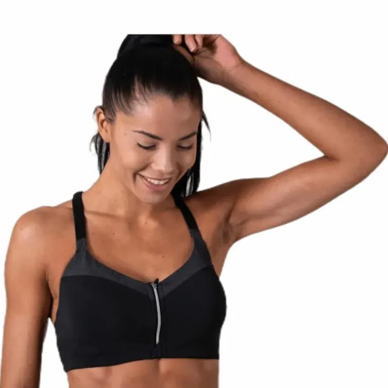 Front Zip Sports Bra Grey