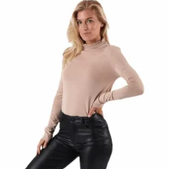 Kamala Ls Rollneck Top Beige