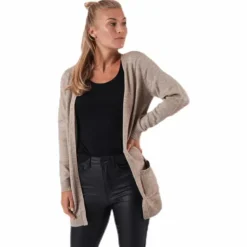 Lesly L/S Open Cardigan Knt Beige