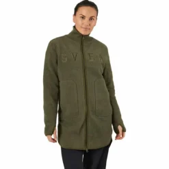 Long Pile Zip Sweat Dark Army