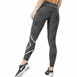 Mid-Rise Compression Print Tights W White/Black