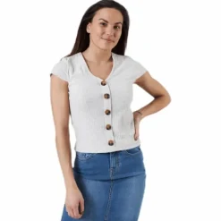 Nella S/S Button Top Beige