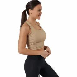 Night Rib Crop Tank Beige