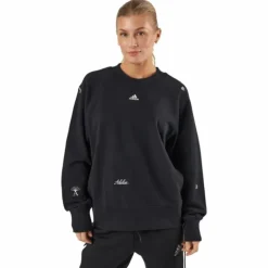 Oversized Crewneck Sweatshirt with Healing Crystal-Inspired Graphics Black