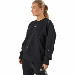Oversized Crewneck Sweatshirt with Healing Crystal-Inspired Graphics Black
