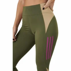 Own The Run Block 7/8 Running Leggings Women Focus Olive / Beige Tone