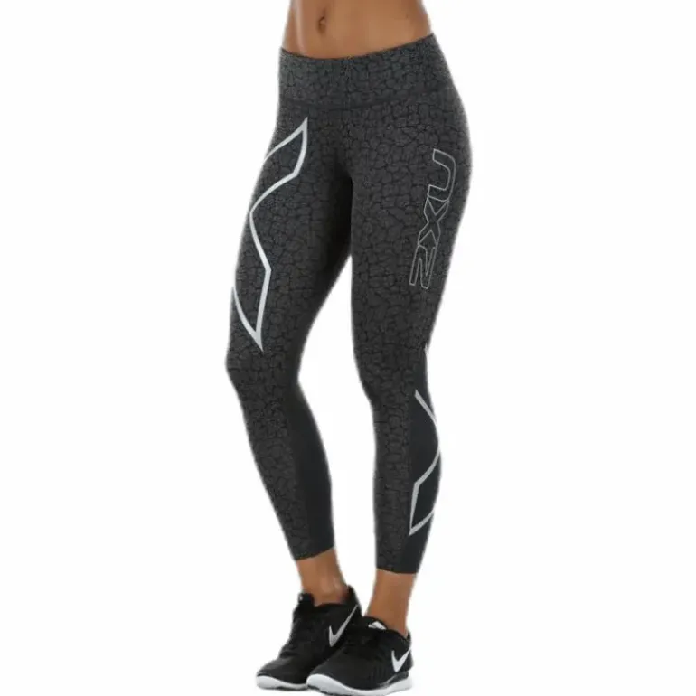 Patterned Mid-Rise Compression 7/8 Tights Black/Grey