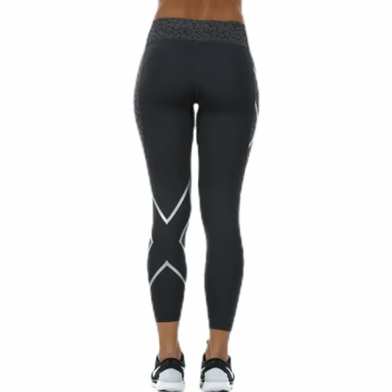 Patterned Mid-Rise Compression 7/8 Tights Black/Grey