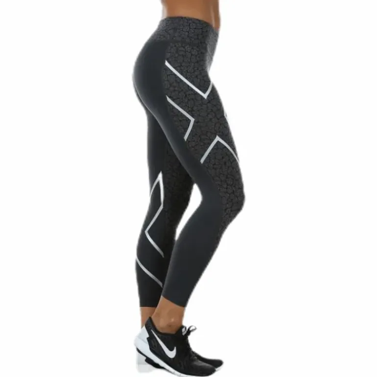 Patterned Mid-Rise Compression 7/8 Tights Black/Grey