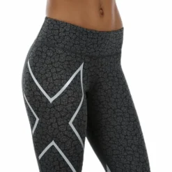 Patterned Mid-Rise Compression 7/8 Tights Black/Grey