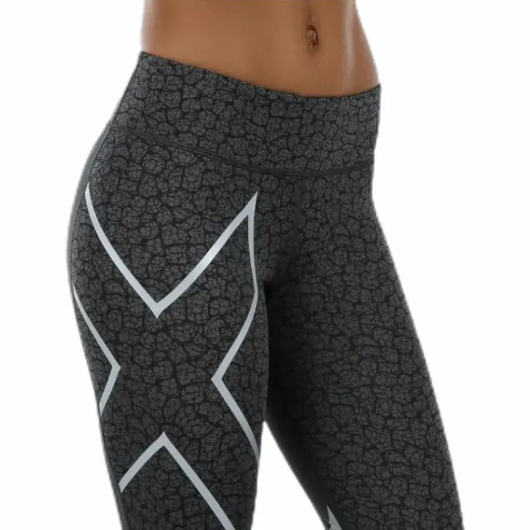 Patterned Mid-Rise Compression 7/8 Tights Black/Grey