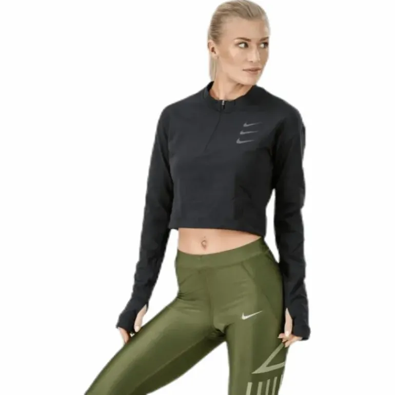 Running Division Warm Top Crop Black