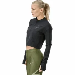 Running Division Warm Top Crop Black