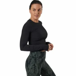 Shiny Rib Long Sleeve Black