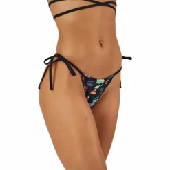 Swim Women Side Tie Tanga Stri Black Combo