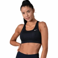 Swoosh Women's Medium-Support Non-Padded Sports Bra BLACK/WHITE/WHITE