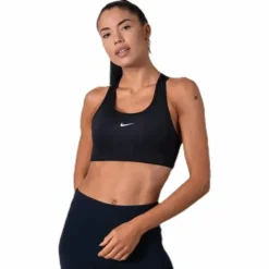 Swoosh Women's Medium-Support 1-Piece Pad Sports Bra BLACK/WHITE