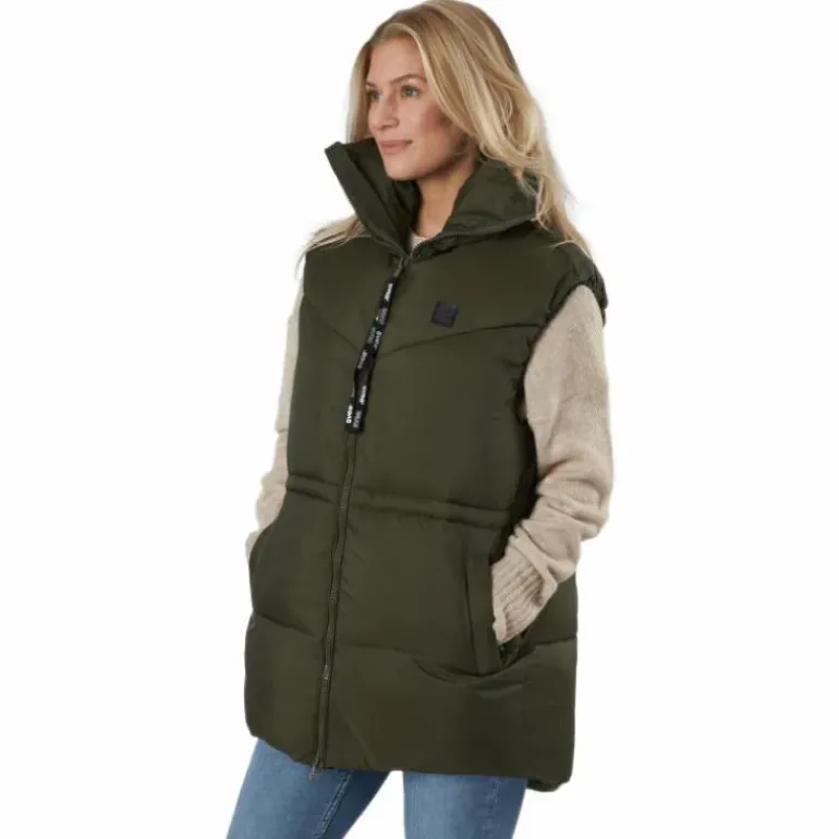 W. Generous Hip Length Vest Dark Army