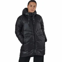 W. Mid Length Shiny Jacket Black