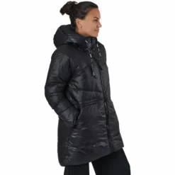 W. Mid Length Shiny Jacket Black